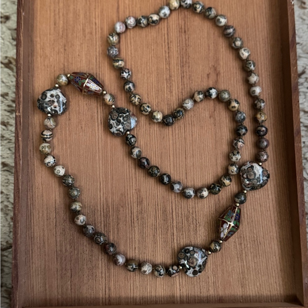 Leopard Jasper and Cloisonne Beaded Necklace